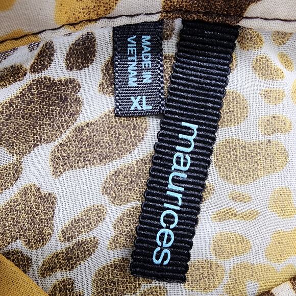 Maurices Top Womens XL Brown Yellow Animal Print Sleeveless Ruffled Chiffon - Picture 4 of 9